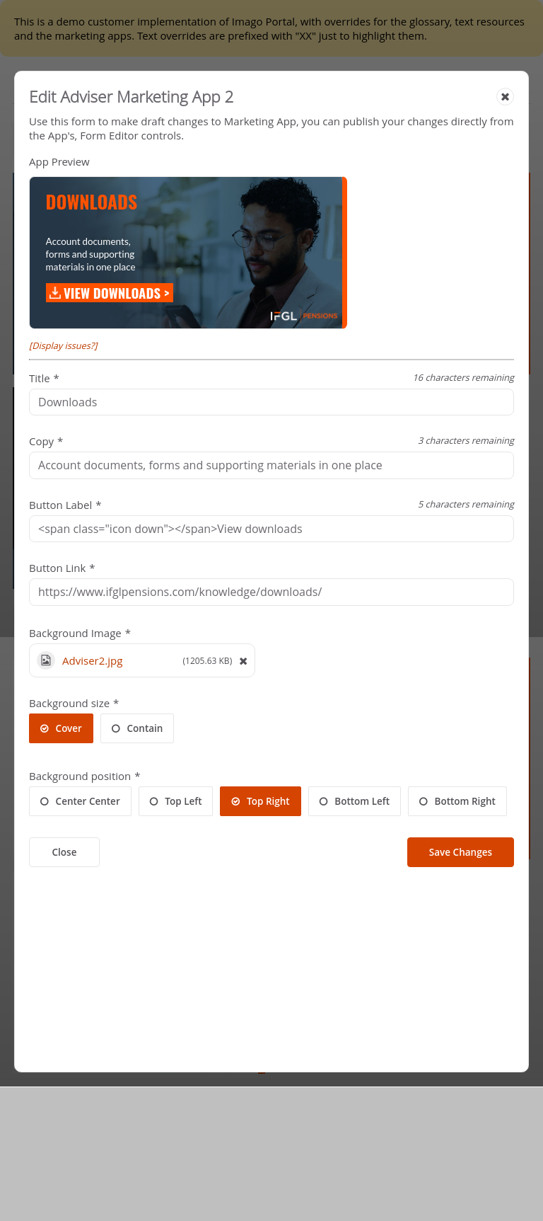 Customer-IFGL > 03 Marketing Dashboard > Edit Marketing Apps